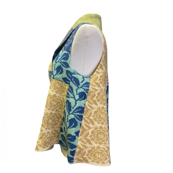 Patchwork Knit Vest Colorful Floral Sleeveless Jacket‎ Unique Artsy Statement - Picture 2 of 9